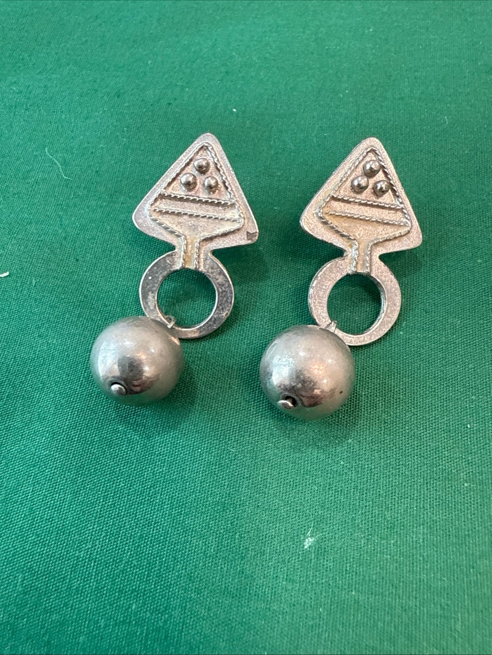 Vintage Metal Work Costume Earrings -Dangle Ball #79A